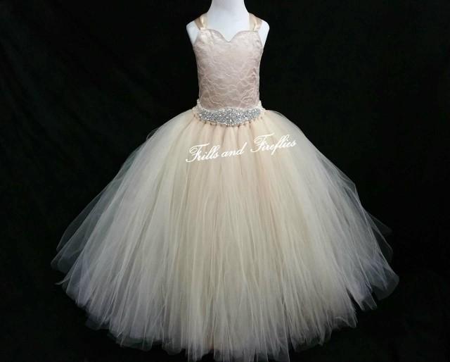 Champagne Corset Back Flower Girl Dress With Beautiful Rhinestone Waist ...