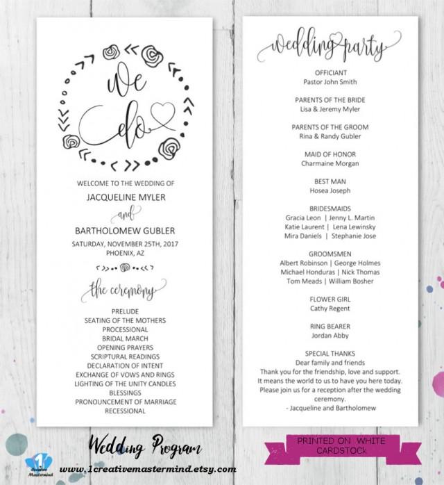 Wedding Program Template, Wedding Program Printable, Editable ...