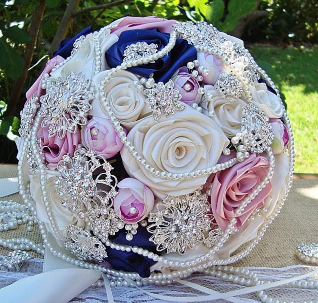 Bridal Bouquet Blush Pearl Brooch Wedding Dusky Pink, Navy, Ivory ...