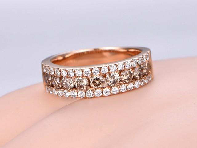 Champagne Diamond Band Wedding Band Solid 14k Rose Gold,eternity Ring ...