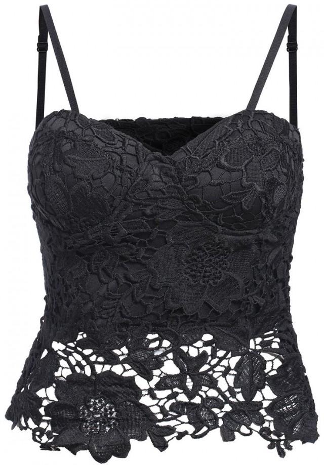 Black Spaghetti Strap Floral Crochet Lace Vest #2715409 - Weddbook