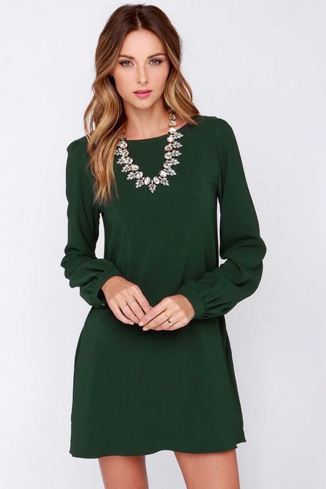 Perfect Situation Dark Green Long Sleeve Shift Dress #2716580 - Weddbook