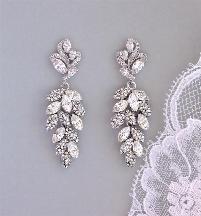 Bridal Chandelier Earrings, Crystal Leaf Earrings, SILVER Or GOLD ...