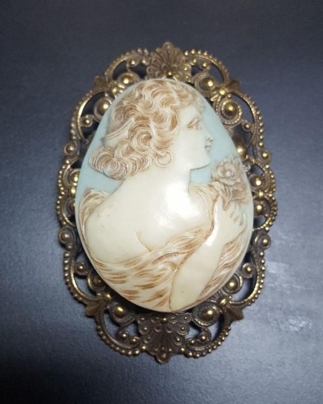 Details About Antique Large Celluloid Victorian Lady Cameo Pendant ...