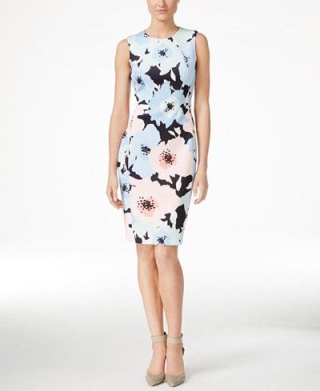 Calvin Klein Sleeveless Floral-Print Sheath Dress - Dresses - Women ...