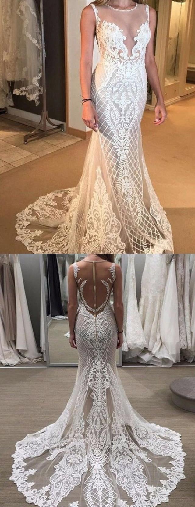 Fabulous Jewel Sleeveless Sheath Lace Wedding Dress With Detachable ...