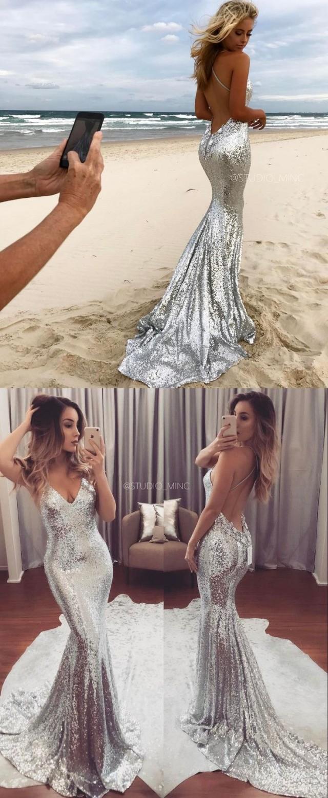 Silver Prom Dress,Sexy Prom Dress,Sequined Prom Dresses,Formal Gown ...