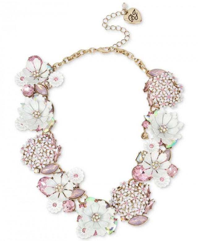 Betsey Johnson Gold-Tone Multi-Stone Flower Statement Necklace #2757586 ...