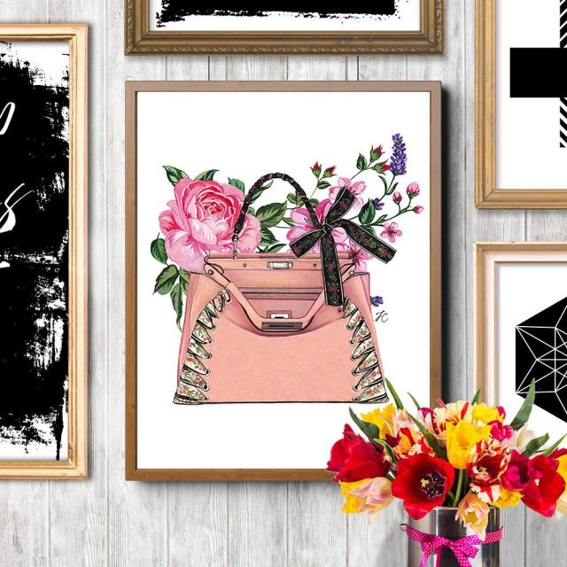 Fashion Bag, Fashion Bag Print, Fashion Illustration, Pink Bag Print ...