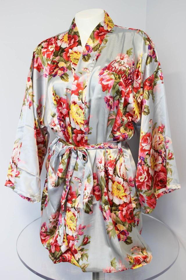 Floral Kimono Robe, Silk Flower Bridesmaid Robes, Satin Wedding Robes ...