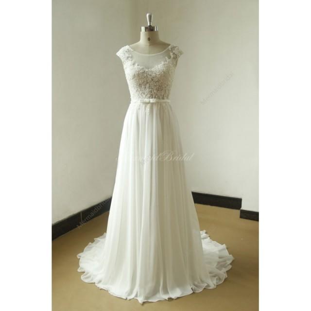 Ivory A Line Chiffon Lace See Thru Wedding Dress With Elegant Beading ...