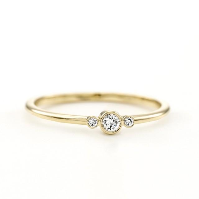 Delicate 3 Diamonds Ring ~ Thin 3 Stone Ring ~ Simple Three Stone Ring ...