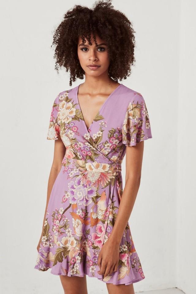 Spell & The Gypsy Collective Blue Skies Wrap Mini Dress In Lilac ...