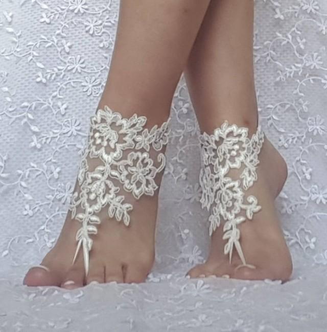 Free Ship Ivory Beach Wedding Barefoot Sandals Wedding Shoe Prom Party ...