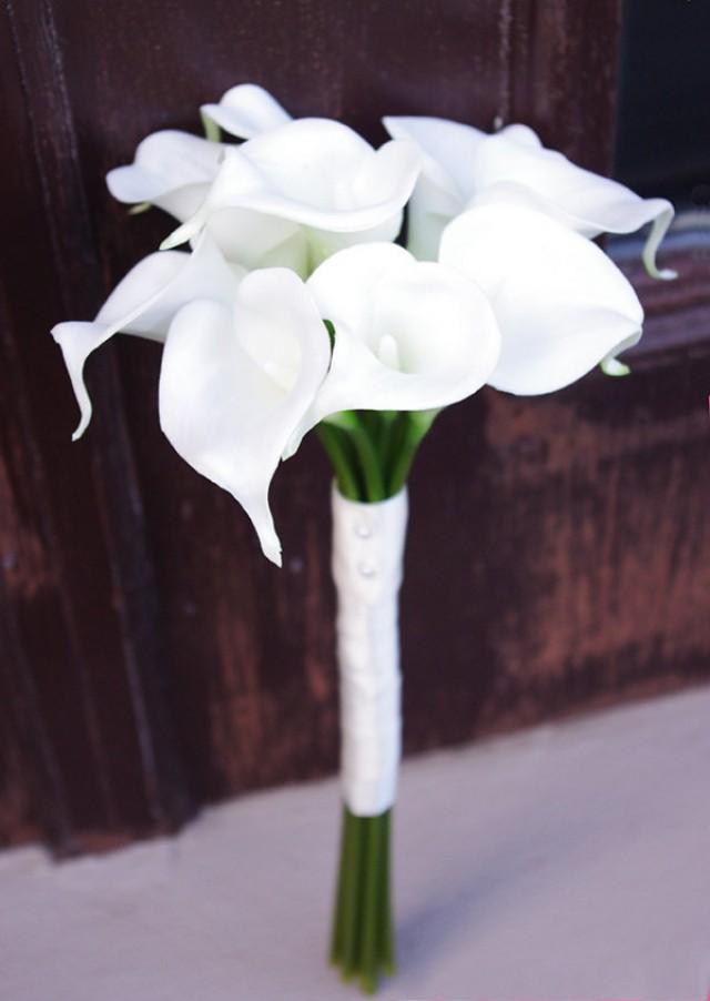 Silk Wedding Bouquet With Calla Lilies - Natural Touch Off White Callas ...