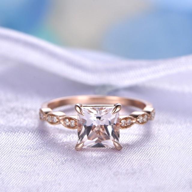 Pink Morganite Engagement Ring 7mm Princess Cut Morganite Ring 14k Rose ...