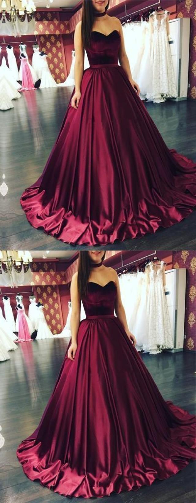 Fashion A-Line Sweetheart Burgundy Ball Gown Long Prom Evening Dress ...