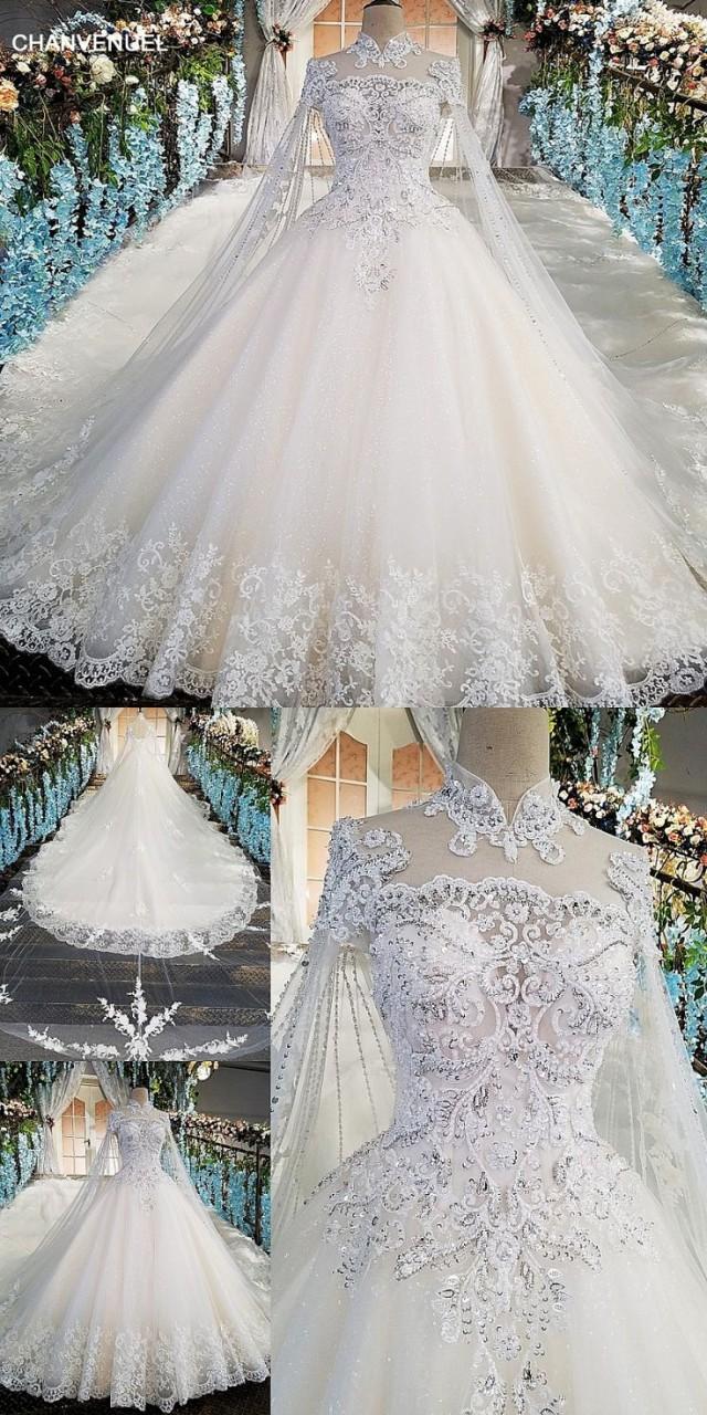 LS00169 Luxury Wedding Gowns With Cape Beaded Ball Gown Short Sleeves ...