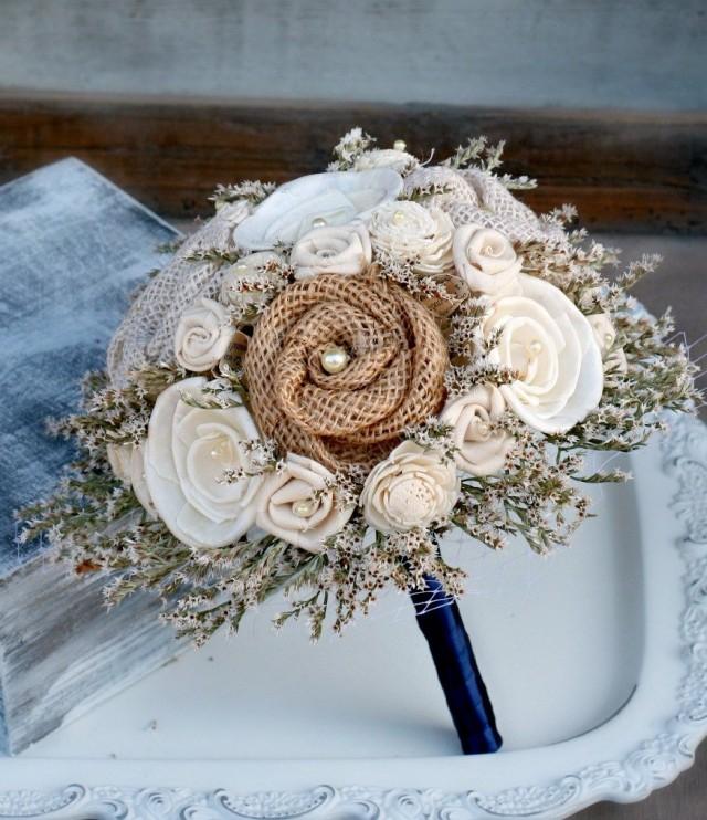 Rustic Dried Flower Bouquet // Burlap Bouquet, Bridal Bouquet, Wedding ...