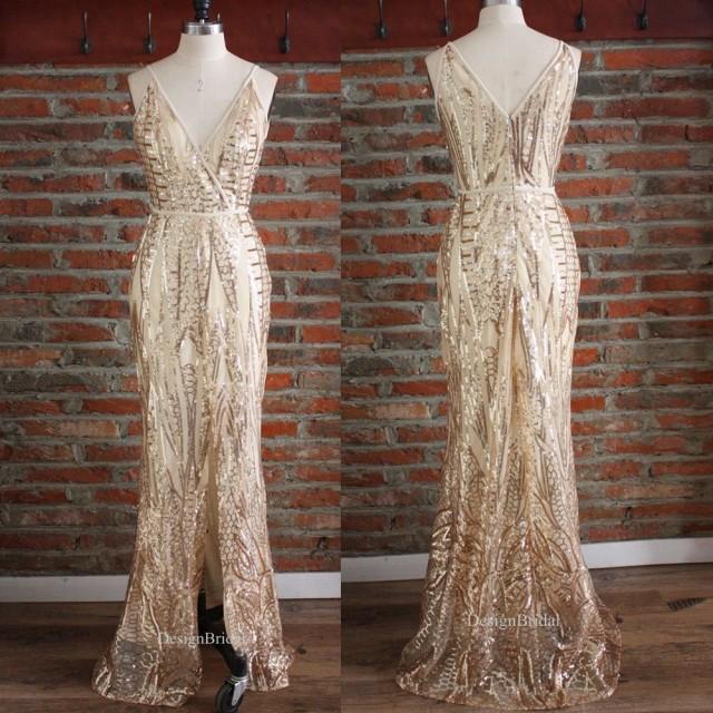 Champagne Wedding Dress,Sequined Bridesmaid Dress,Formal Dress For ...