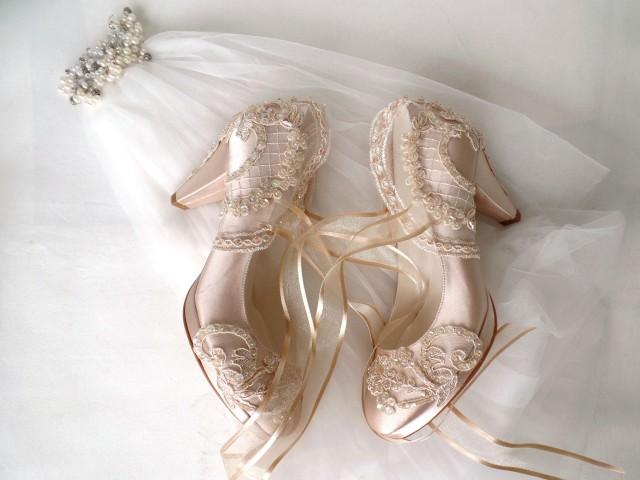 Custom Wedding Shoes, Champagne Satin Bridal Shoes #2882782 - Weddbook
