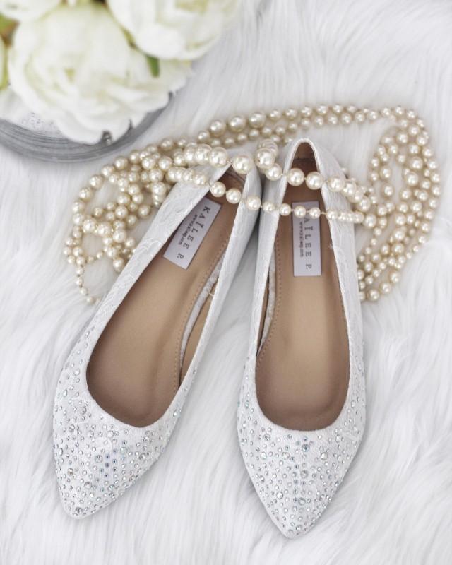 Women Wedding Lace Shoes, Bridesmaid Shoes - WHITE LACE Pointy Toe ...
