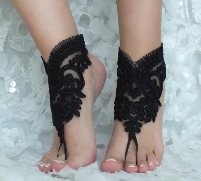 Black French Lace Gothic Barefoot Sandals Flexible Wrist Beach Wedding ...