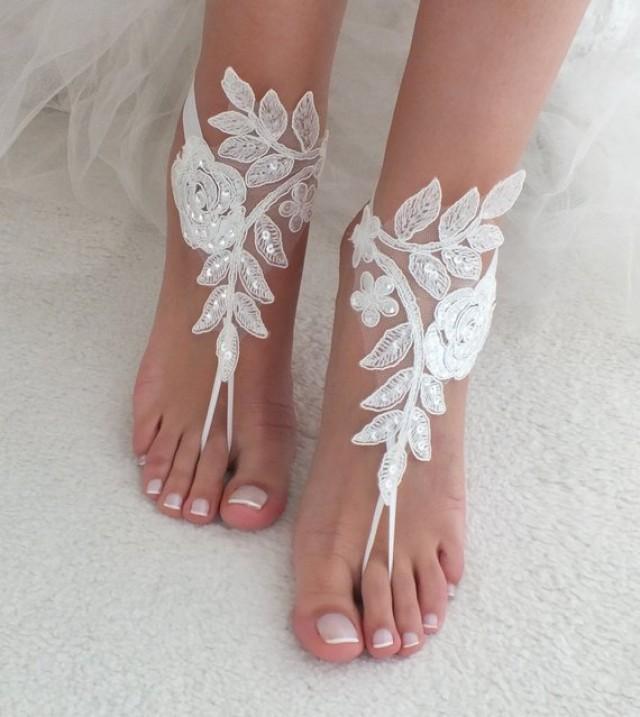 EXPRESS SHIPPING Beach Wedding Barefoot Sandals White Lace Beach Shoes ...