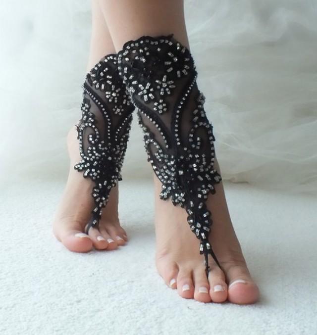 Black Silver French Lace Gothic Barefoot Sandals Wedding Prom Party ...