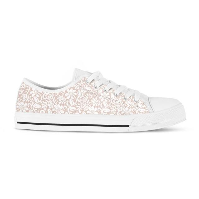White Lace Bridal Sneakers, Wedding Flats, Tennis Shoes For Bride ...