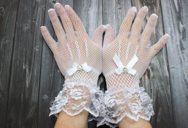 Girl Gloves DreamHigh Pearl Bow Tie Fishnet Gloves Wedding