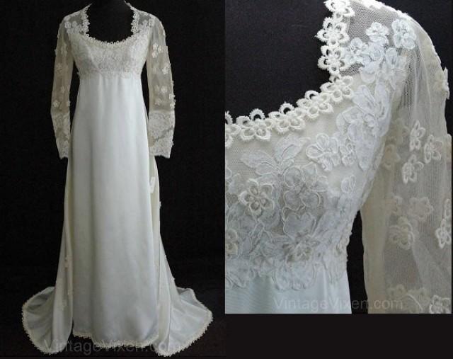 Size 6 Wedding Dress - Gorgeous 1960s Empire Satin Bridal Gown With ...