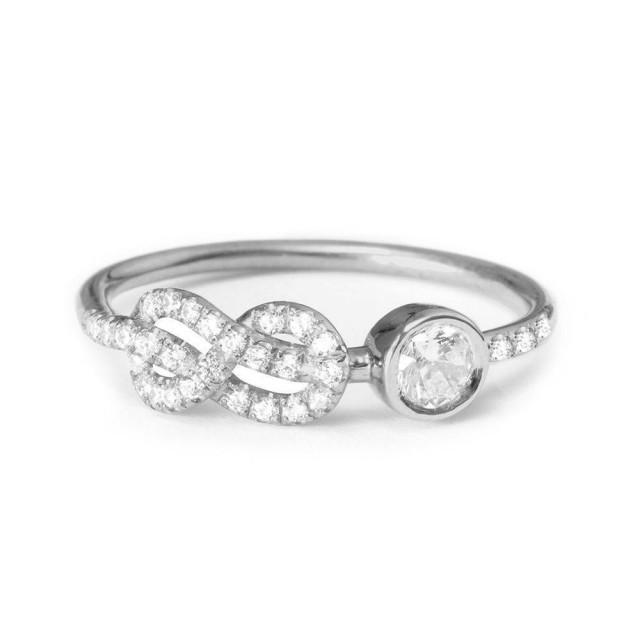 Infinity Knot Diamond Ring, Unique Asymmetric Engagement Ring, Pave ...