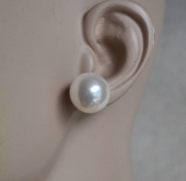 Large Pearl Earrings Stud, 16 Mm Ivory Pearl Earrings,Round Pearl ...