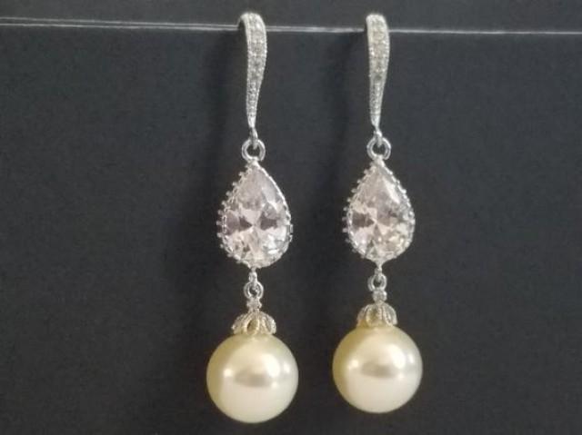 Pearl Bridal Earrings, Swarovski Ivory Pearl Chandelier Earrings ...