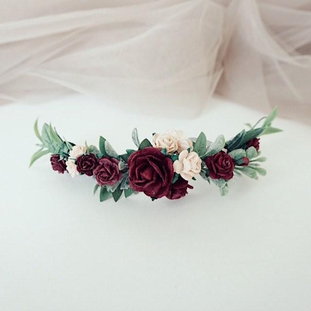 Burgundy Wedding Hair Piece, Deep Red Flower Hair Clip, Burgundy Hair ...