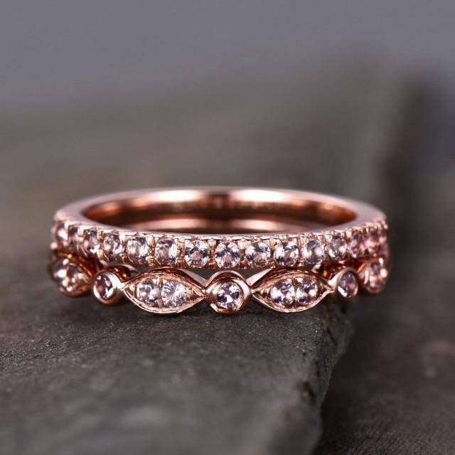 Morganite Wedding Ring Set,Wedding Ring,Morganite Wedding Band,Half ...