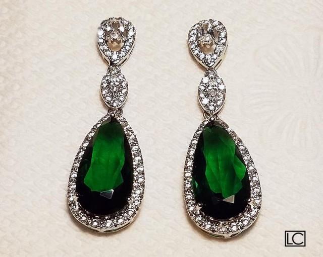 Emerald Crystal Bridal Earrings, Green Chandelier Earrings, Emerald ...