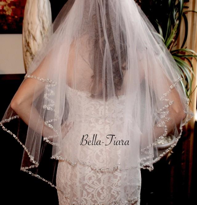 Two Tier Wedding Veil, Beaded Wedding Veil, Crystal Wedding Veil ...