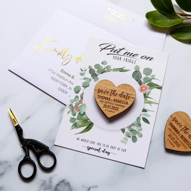 Save The Date Magnet + Cards, Rustic Wedding Wood Heart With Unique ...