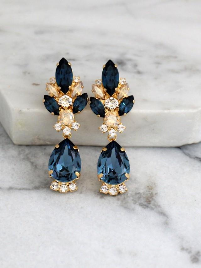 Blue Navy Earrings, Dark Blue Bridal Earrings, Navy Blue Chandelier ...