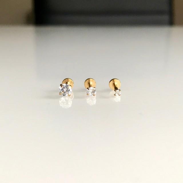 6mm 16G Gold Round Clear Stone Nose/Helix/Lip/Tragus Labret Stud ...