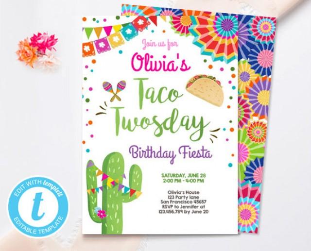 Taco Twosday Invitation Girl Cactus Samba Twosday Birthday Fiesta 2nd ...