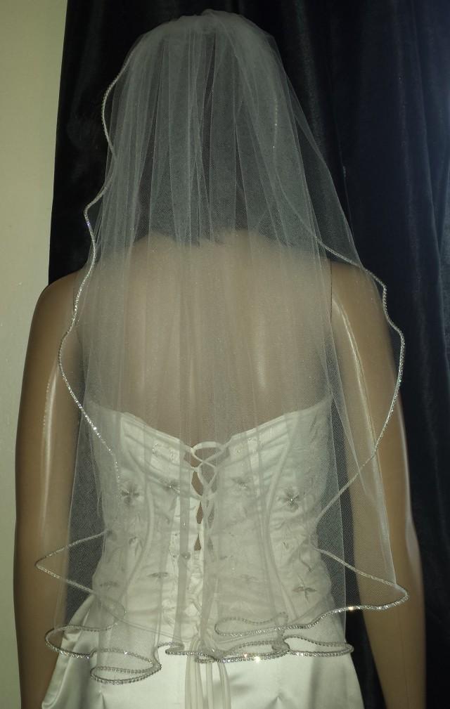 Ivory Veil Diamante Rhinestone Edged Wedding Veil 1 Tier 30