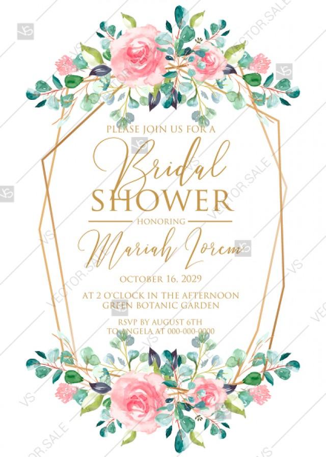 Bridal Shower Invitation Set Watercolor Blush Pink Rose Greenery Card ...