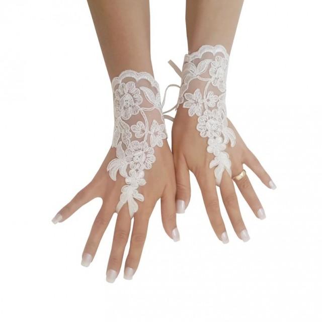 Ivory Wedding Glove Free Ship Bridal Wedding Fingerless French Lace ...