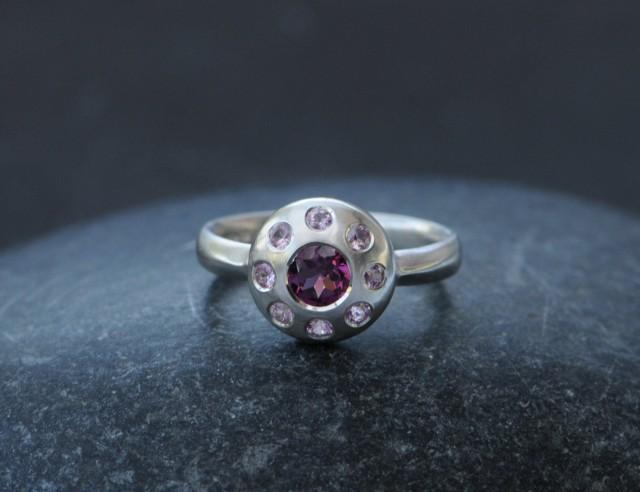 Pink Sapphire And Rhodolite Garnet Engagement Ring In Silver ...