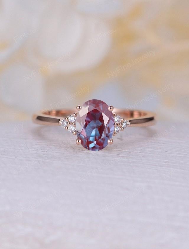 Vintage Alexandrite Engagement Ring Rose Gold Oval Engagement Ring ...