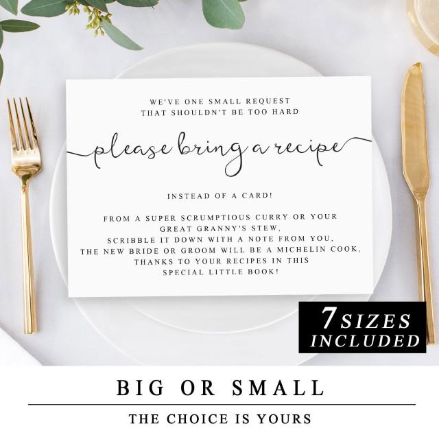 Please Bring A Recipe Instead Of A Card! Insert For Bridal Shower ...