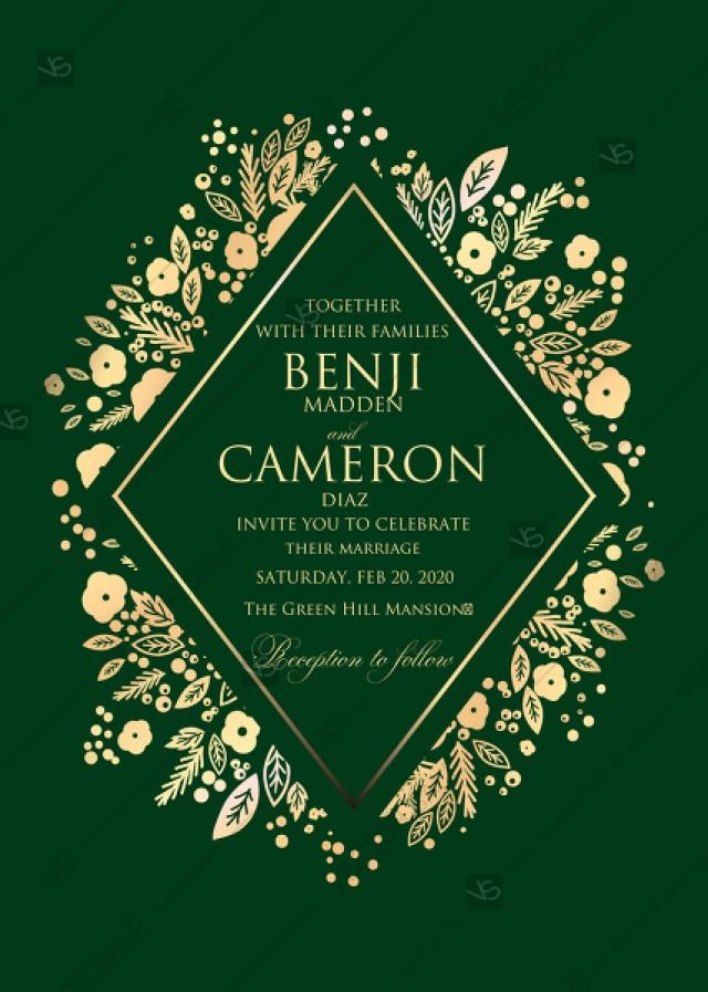 Gold Foil Pressed Wedding Invitation Navy Emerald Green Background  Invitation Editor #2954739 - Weddbook